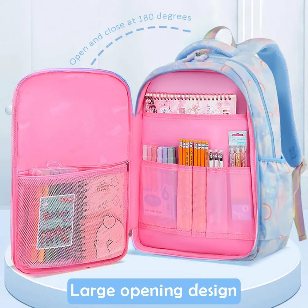 MCWTH School Backpack for Girls, Lightweight Waterproof Cute Butterfly School Bookbag for Teen Kids Students Elementary (Butterfly Blue)