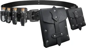 Medieval Alchemy Belt Waist Pack Combo with Multiple Potion Bottles, Viking Rivet Belt Side Pouch for Cosplay