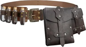 Medieval Alchemy Belt Waist Pack Combo with Multiple Potion Bottles, Viking Rivet Belt Side Pouch for Cosplay