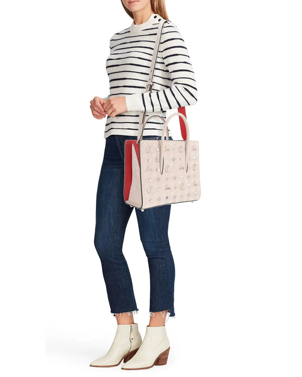 Medium Paloma Studded Leather Tote in Leche