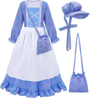 Meland Pioneer Girl Dress, Colonial Costume for Girls Age 3-12 Year Old for Dress Up & Pretend Play