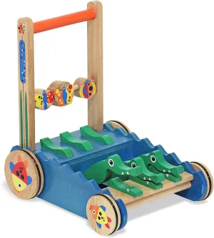 Melissa & Doug Deluxe Chomp and Clack Alligator Push Toy and Activity Walker - Wooden Baby Push Walker For Ages 1 