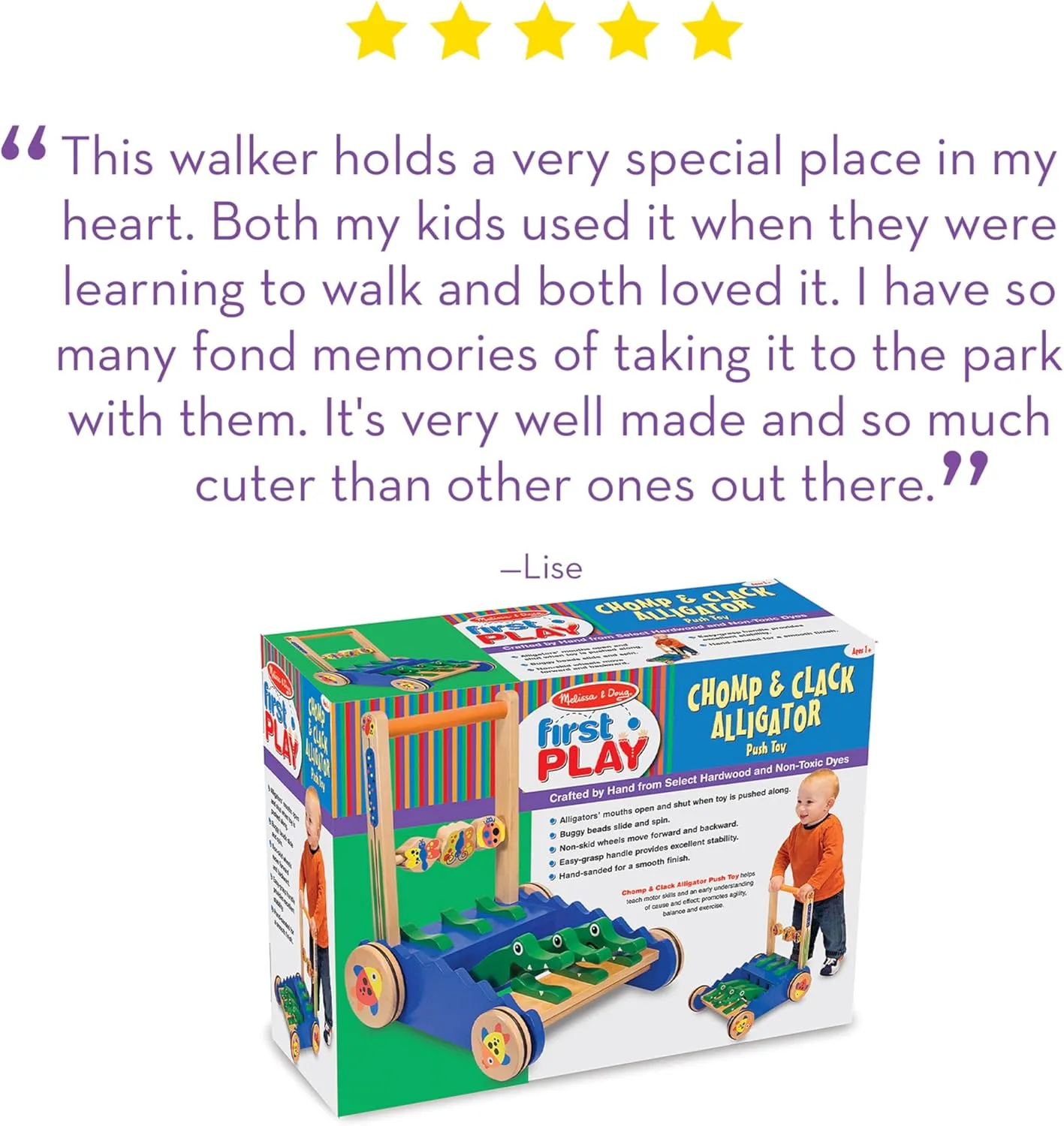 Melissa & Doug Deluxe Chomp and Clack Alligator Push Toy and Activity Walker - Wooden Baby Push Walker For Ages 1 