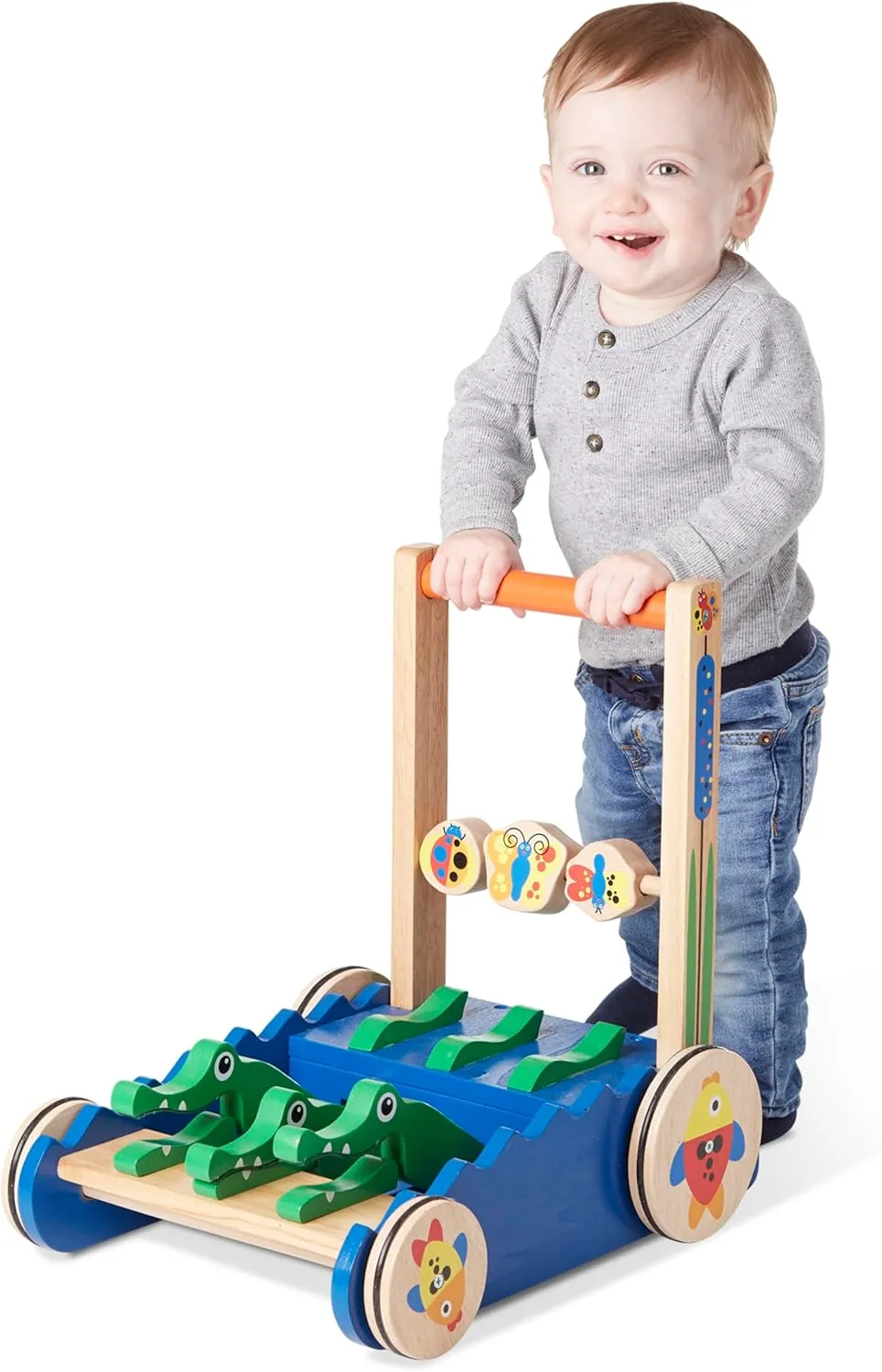 Melissa & Doug Deluxe Chomp and Clack Alligator Push Toy and Activity Walker - Wooden Baby Push Walker For Ages 1 