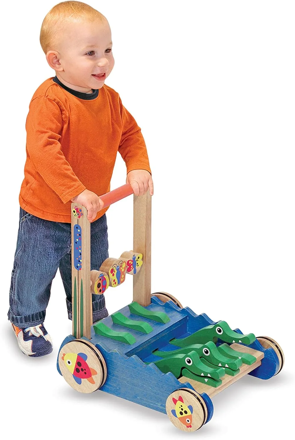 Melissa & Doug Deluxe Chomp and Clack Alligator Push Toy and Activity Walker - Wooden Baby Push Walker For Ages 1 