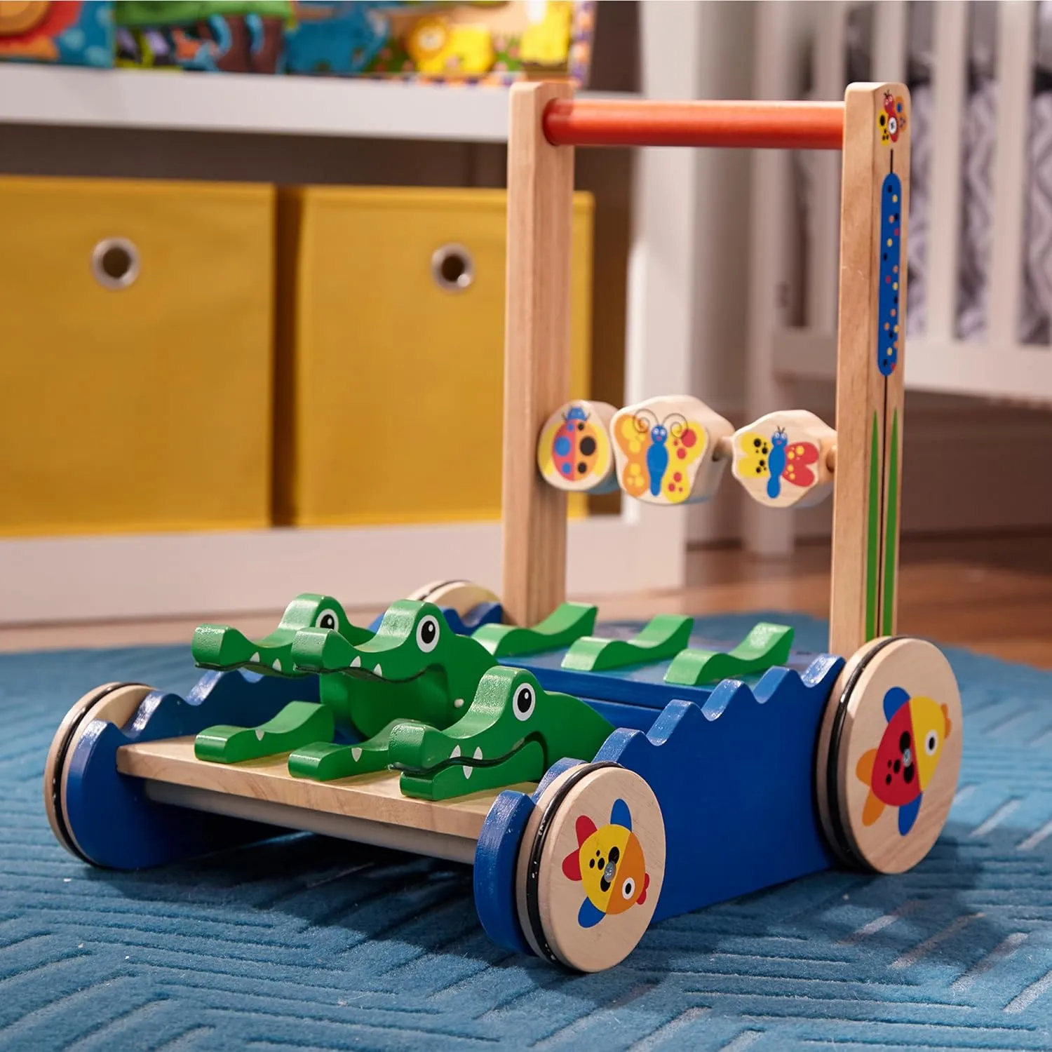 Melissa & Doug Deluxe Chomp and Clack Alligator Push Toy and Activity Walker - Wooden Baby Push Walker For Ages 1 