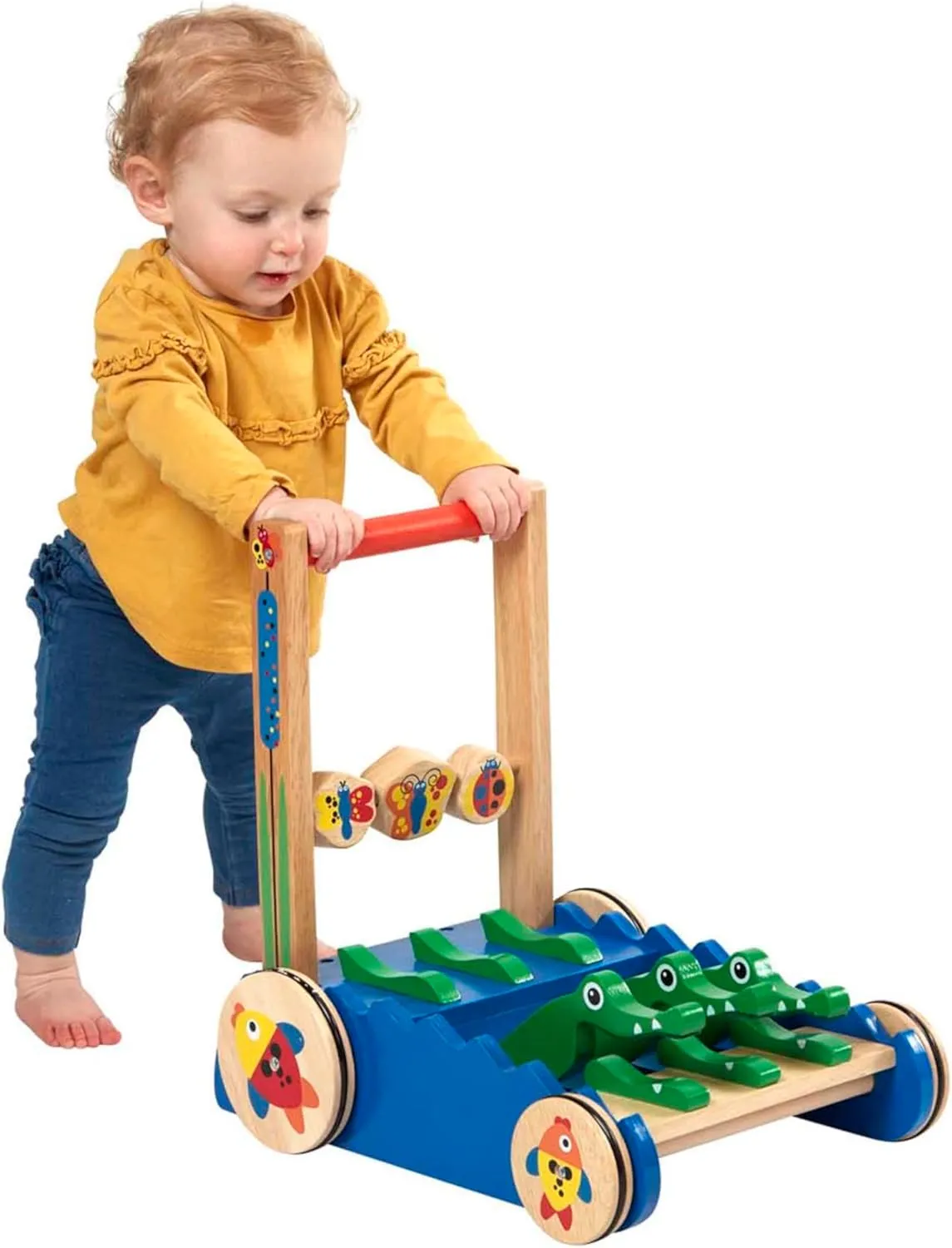 Melissa & Doug Deluxe Chomp and Clack Alligator Push Toy and Activity Walker - Wooden Baby Push Walker For Ages 1 
