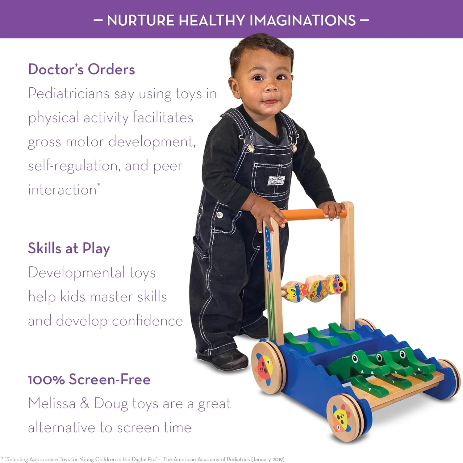 Melissa & Doug Deluxe Chomp and Clack Alligator Push Toy and Activity Walker - Wooden Baby Push Walker For Ages 1 