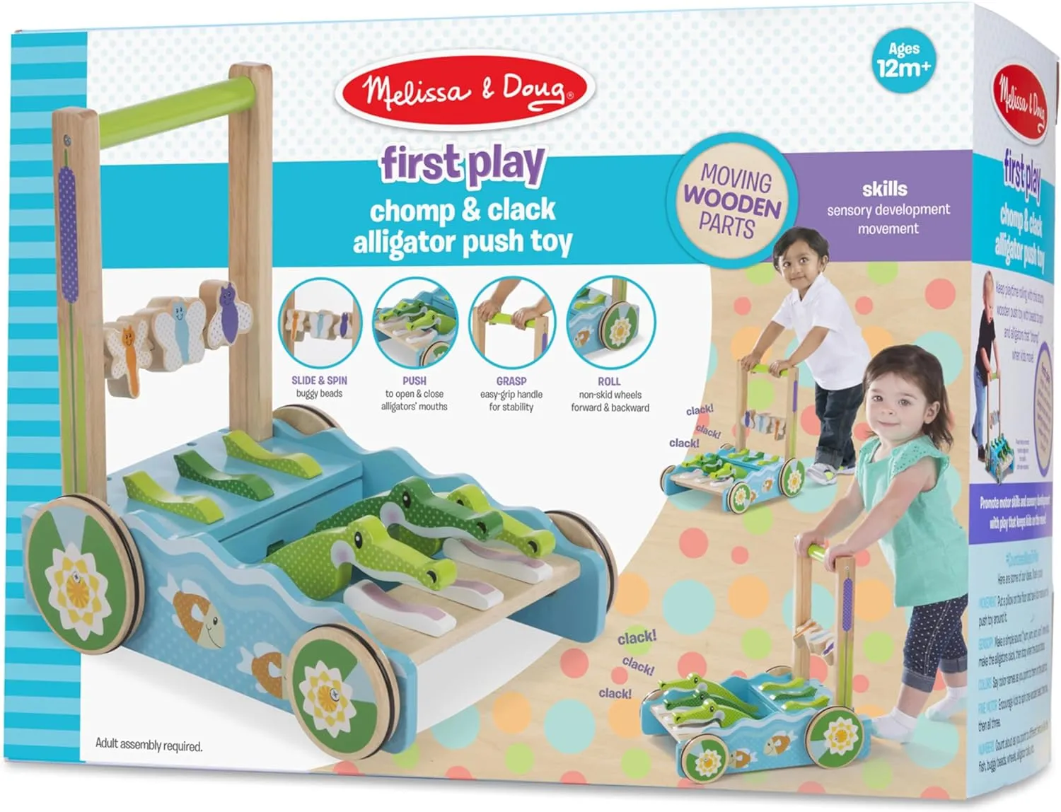 Melissa & Doug First Play Chomp and Clack Alligator Wooden Push Toy and Activity Walker - Pretend Play Developmental Baby Push Walker Toy For Toddlers Ages 1 , 1 EA
