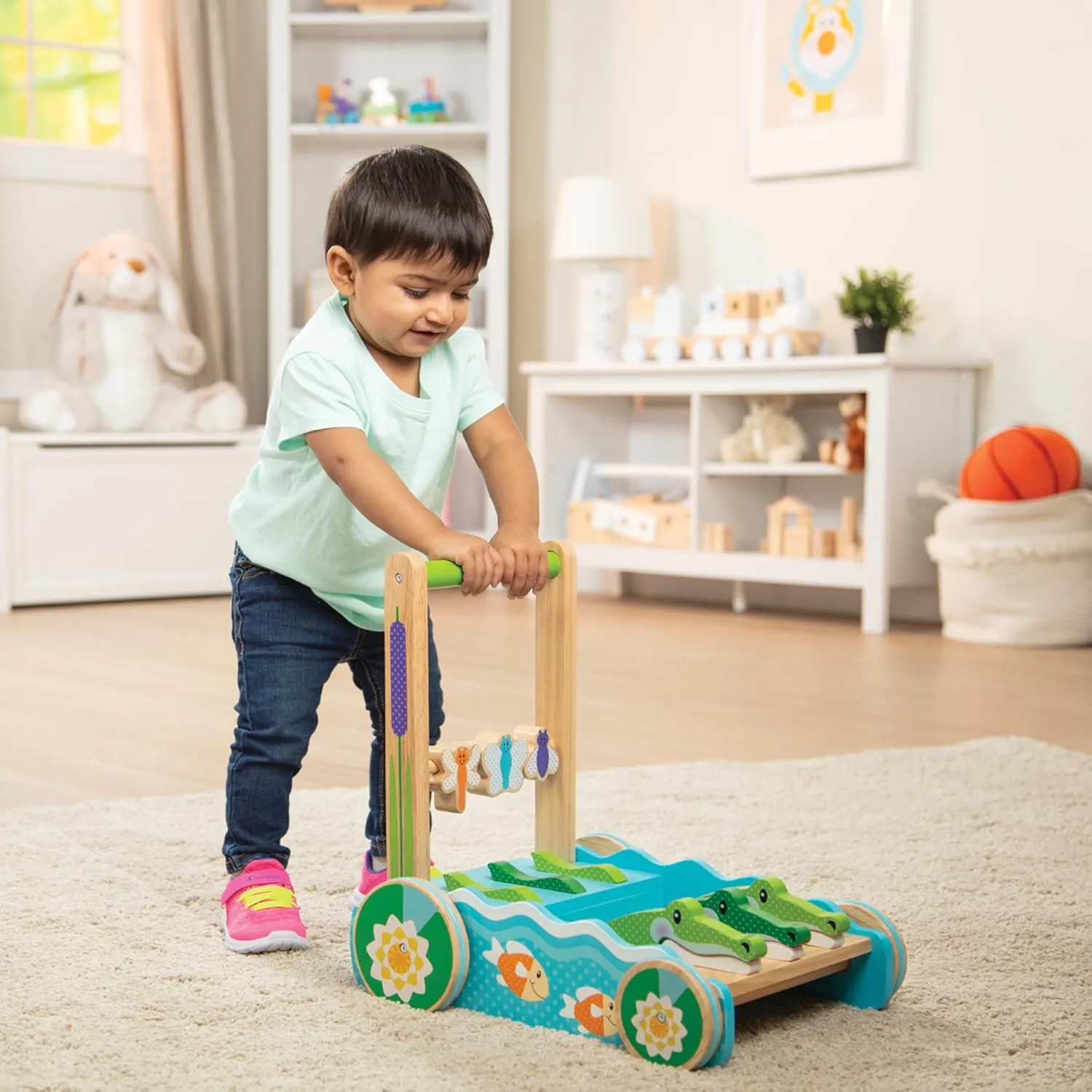 Melissa & Doug First Play Chomp and Clack Alligator Wooden Push Toy and Activity Walker - Pretend Play Developmental Baby Push Walker Toy For Toddlers Ages 1 , 1 EA