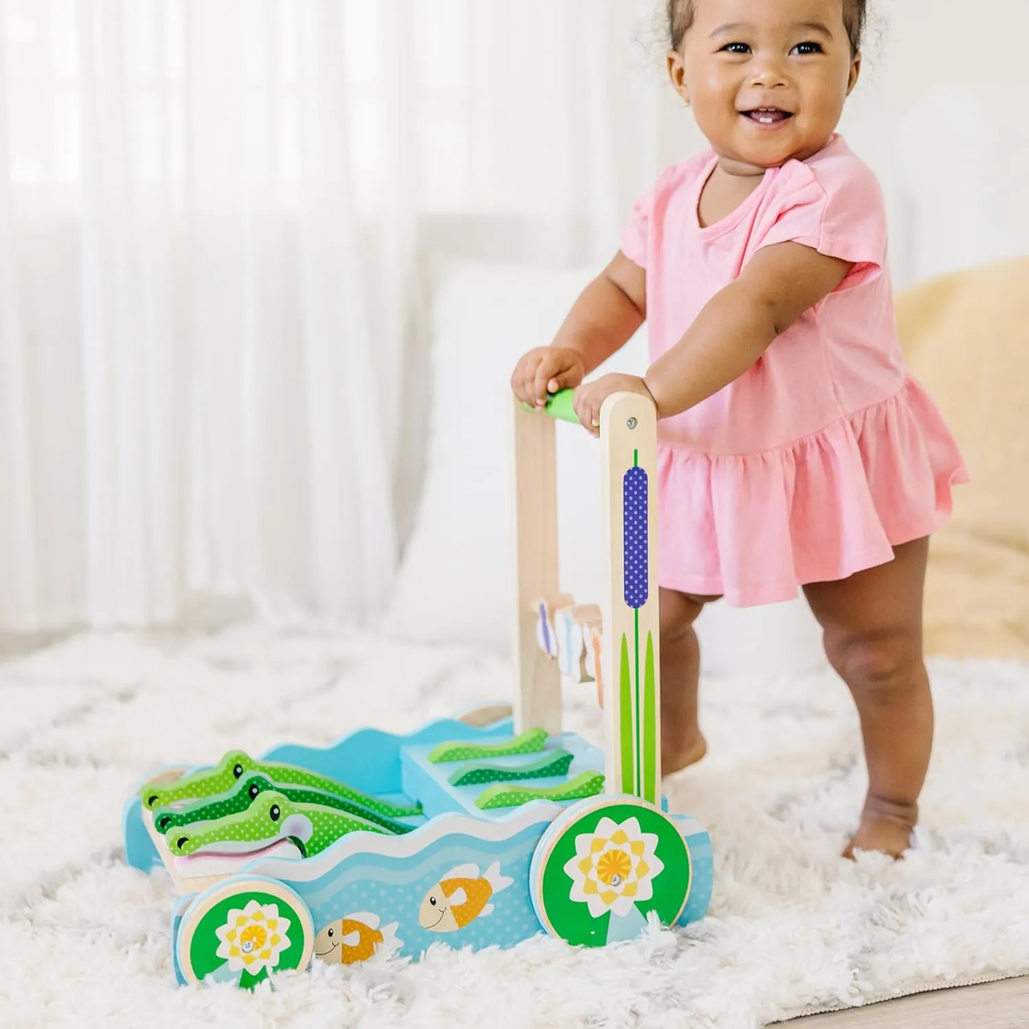 Melissa & Doug First Play Chomp and Clack Alligator Wooden Push Toy and Activity Walker - Pretend Play Developmental Baby Push Walker Toy For Toddlers Ages 1 , 1 EA