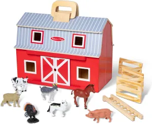 Melissa & Doug Fold and Go Wooden Barn With 7 Animal Play Figures - Farm Animals Portable Toys For Kids And Toddlers Ages 3 