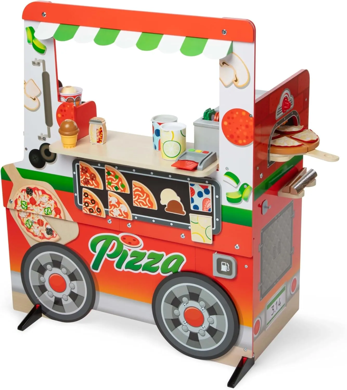 Melissa & Doug Wooden Pizza Food Truck Activity Center with Play Food, for Boys and Girls 3 