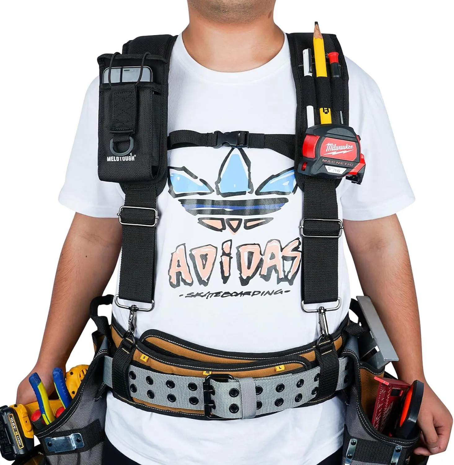 MELOTOUGH Tool Belt Suspenders Construction Bag Suspenders Padded Work belt Suspenders for Carpenter/Electrician/Roofing/Farmer work Suspension Rig(H Back)