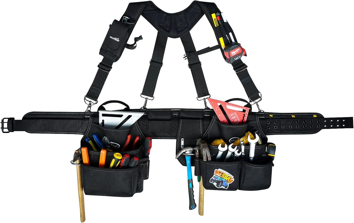 MELOTOUGH Tool Belt with Suspenders Tool Bag Supenders Framers Comb Apron Tool Belt Construction Tool Pouch Builder Heavy Duty Carpenter Suspension Rig for Electrician, Roofing,Contractor