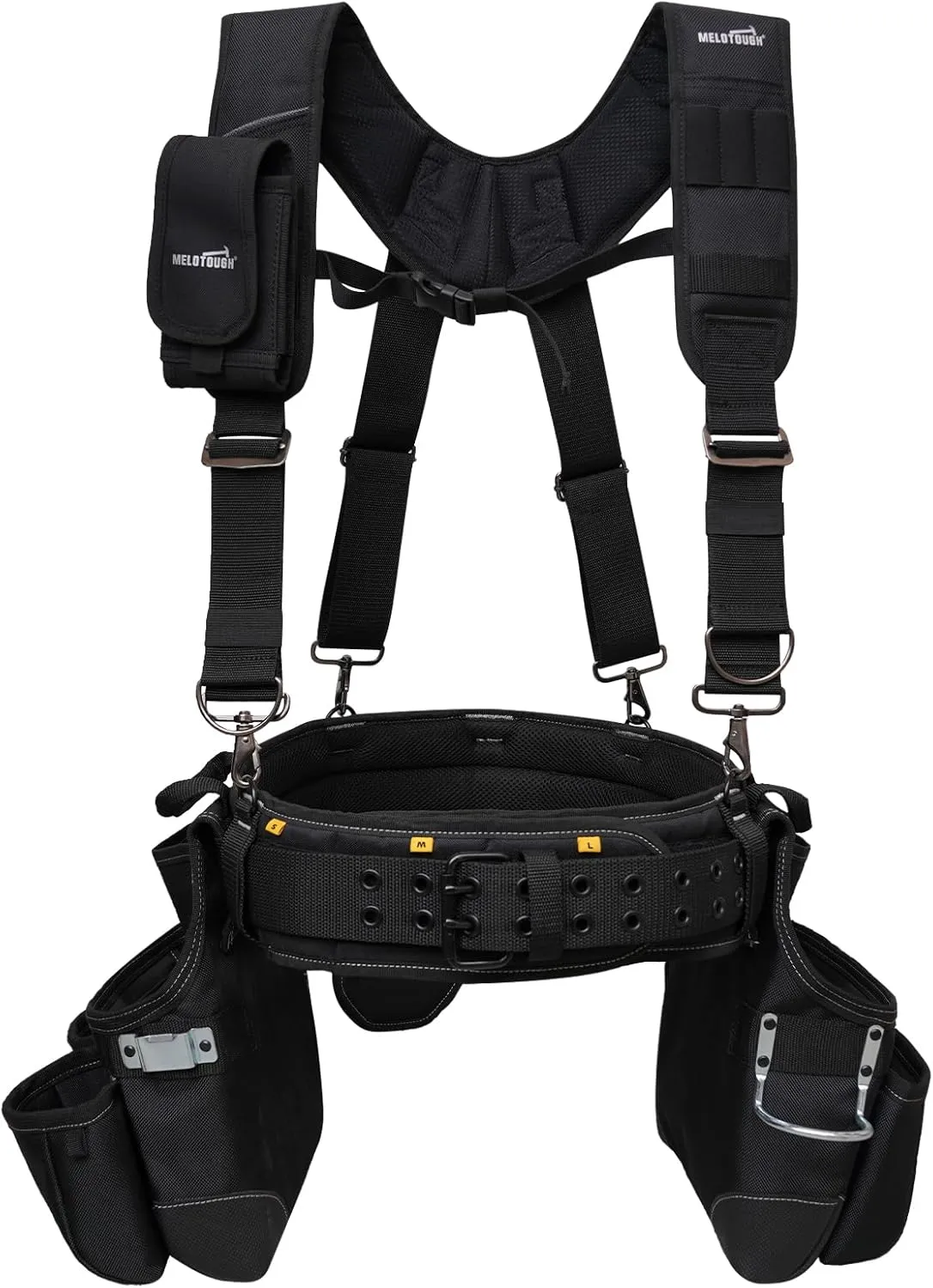 MELOTOUGH Tool Belt with Suspenders Tool Bag Supenders Framers Comb Apron Tool Belt Construction Tool Pouch Builder Heavy Duty Carpenter Suspension Rig for Electrician, Roofing,Contractor