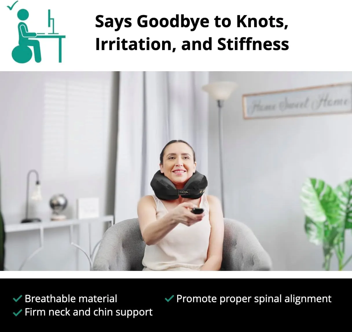 Memory Foam Neck Pillow, Chiropractor Cervical Support - Versatile Ergonomic Design for Sleeping, Airplane Flights, Car Travel, Orthopedic Pillow, Black