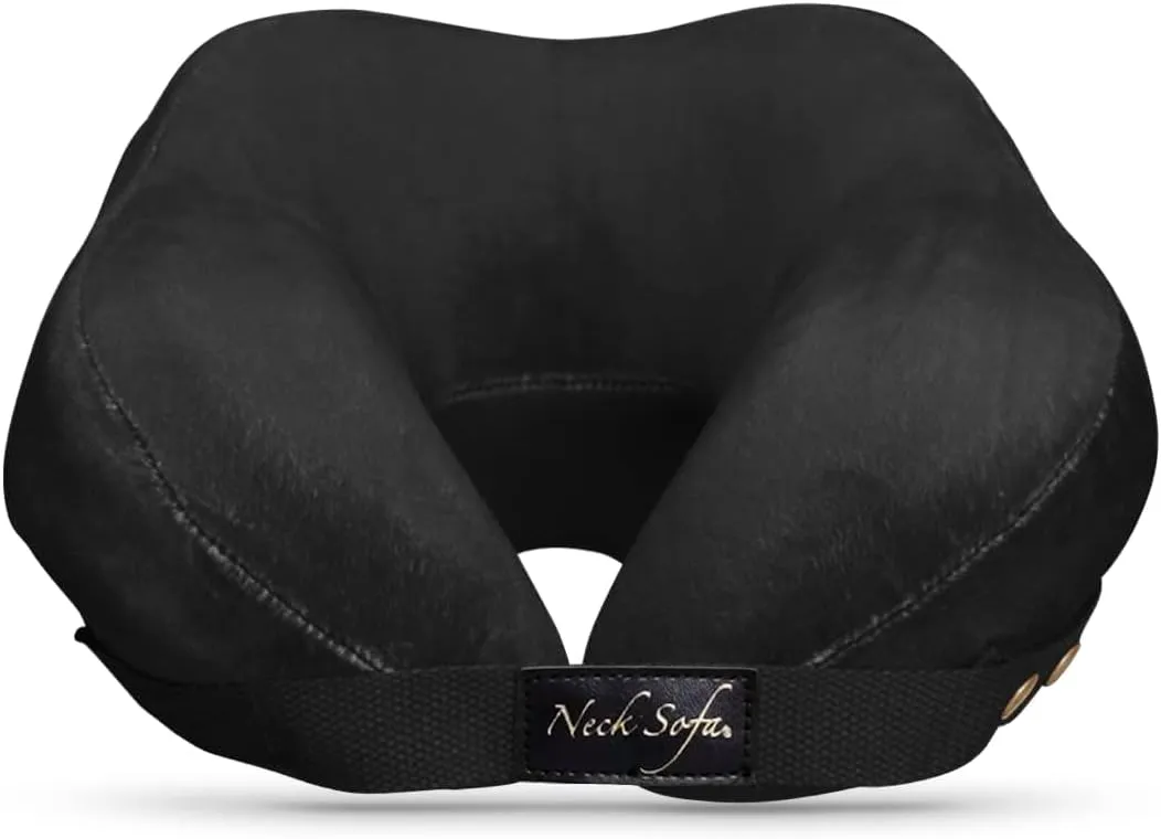 Memory Foam Neck Pillow, Chiropractor Cervical Support - Versatile Ergonomic Design for Sleeping, Airplane Flights, Car Travel, Orthopedic Pillow, Black