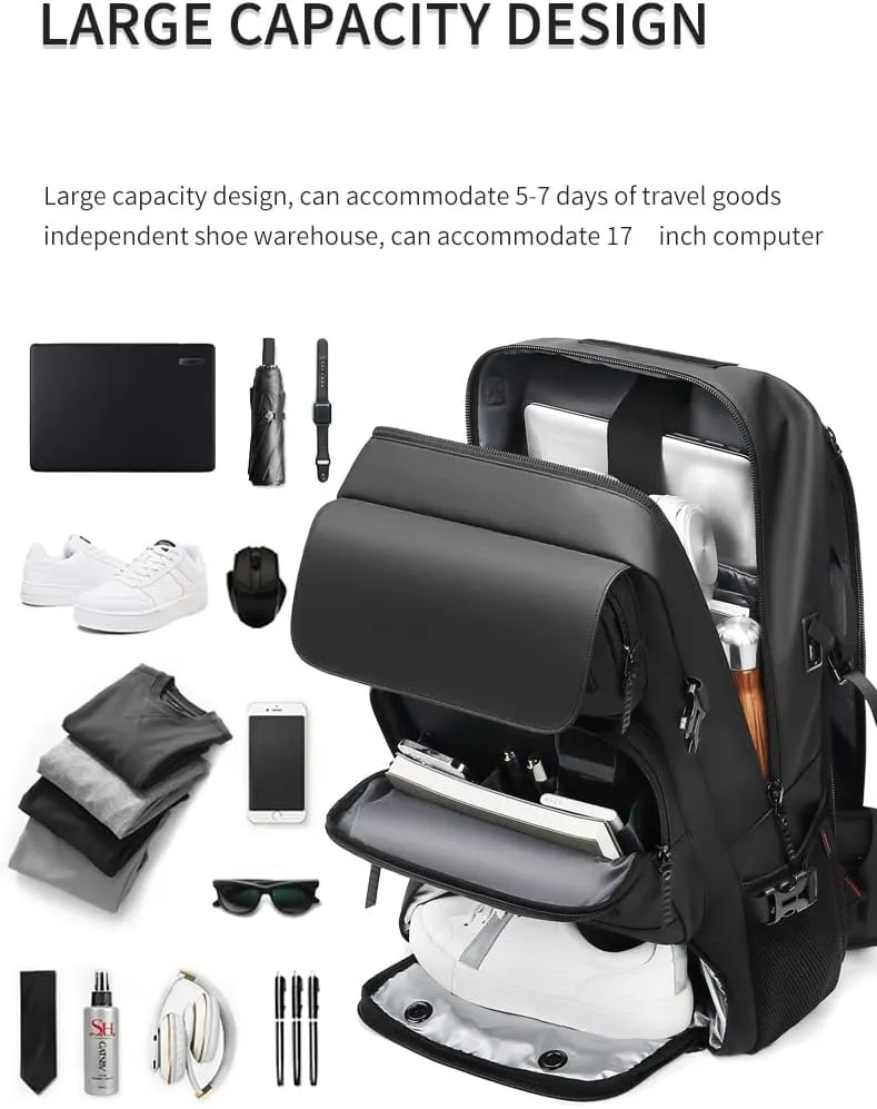Men travel backpack,waterproof 17 inch Business Laptop Backpack with Separate Shoe Bag,USB charging port 50L outdoors trekking backpack Hiking camping backpack… (grey)