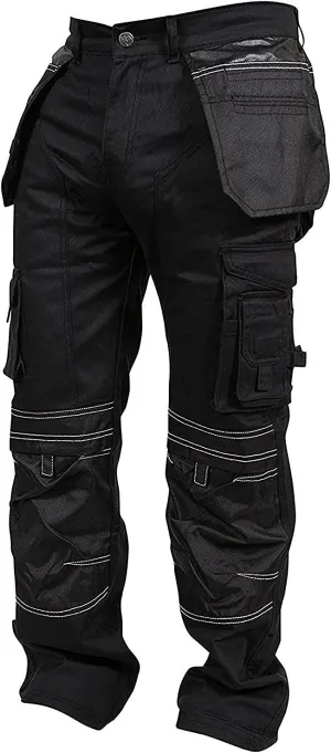 Mens Cargo Pants Khaki Black Grey Cordura Utility Work Safety Trousers Knee Pad Pockets