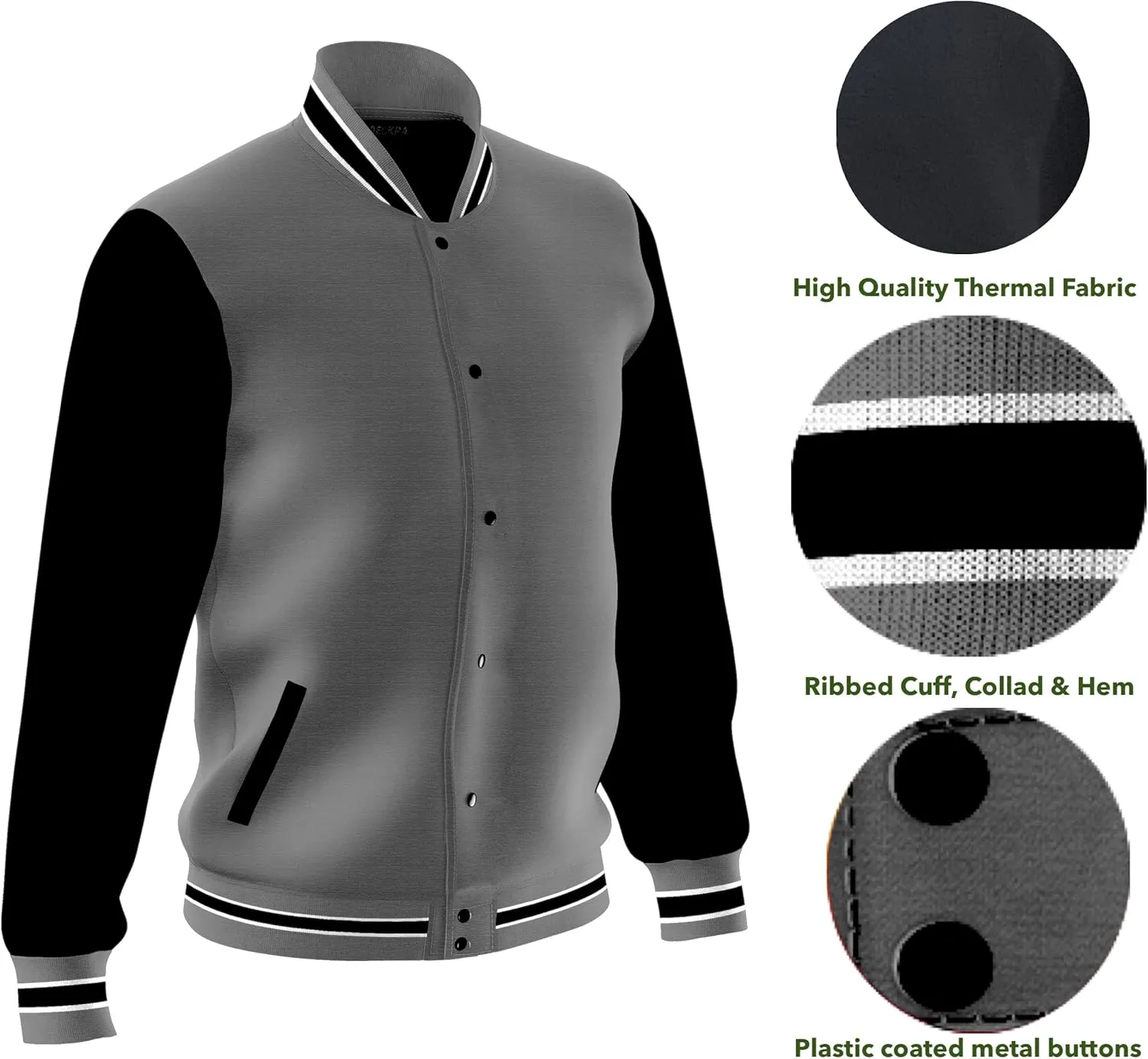 Men's Fashion Varsity Jacket Casual Regular Fit Letterman Baseball Bomber Jackets Fleece