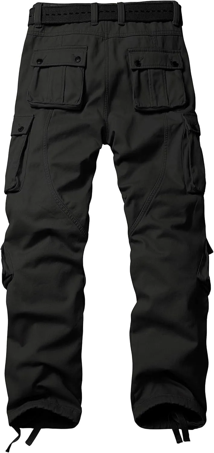 Men's Fleece Lined Hiking Pants, Winter Camo Cargo Pants Army Casual Work Ski Pants for Men with 8 Pockets No Belt
