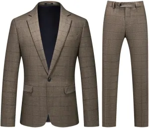 Mens Plaid Suit Tweed Slim Fit 2 Piece Casual Suits for Men One Button Tuxedo Suits Set （Blazer Jacket & Pants Set）