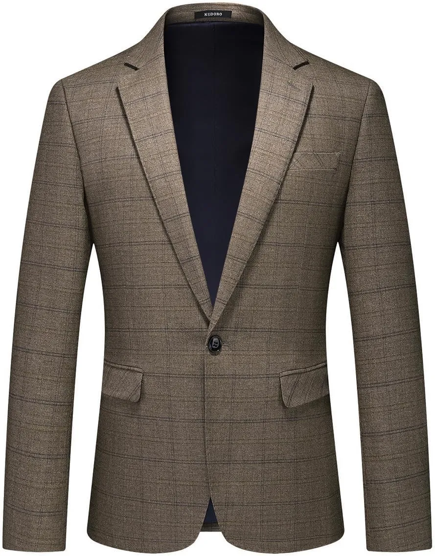 Mens Plaid Suit Tweed Slim Fit 2 Piece Casual Suits for Men One Button Tuxedo Suits Set （Blazer Jacket & Pants Set）