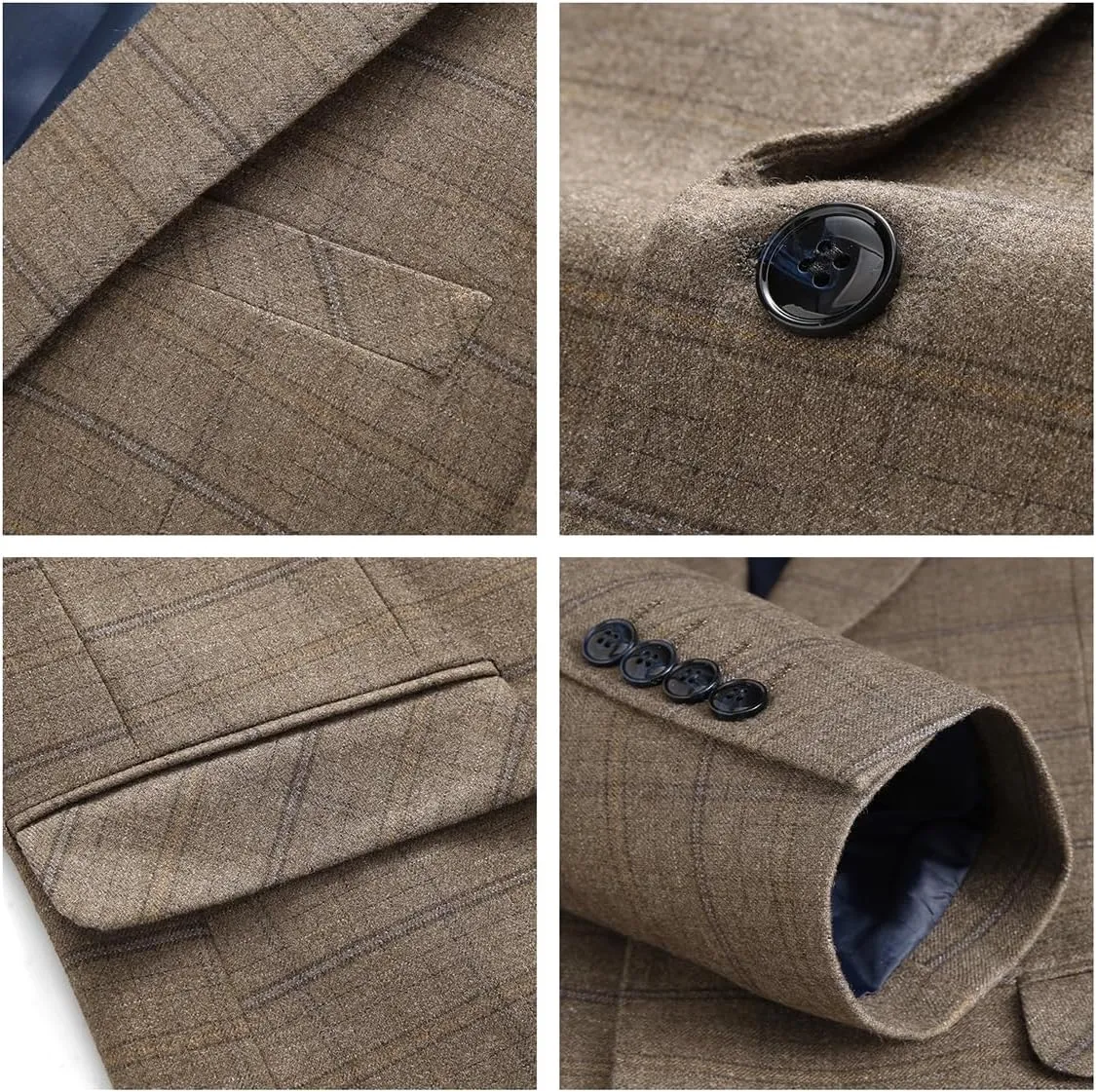 Mens Plaid Suit Tweed Slim Fit 2 Piece Casual Suits for Men One Button Tuxedo Suits Set （Blazer Jacket & Pants Set）
