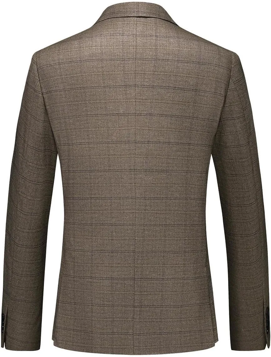 Mens Plaid Suit Tweed Slim Fit 2 Piece Casual Suits for Men One Button Tuxedo Suits Set （Blazer Jacket & Pants Set）