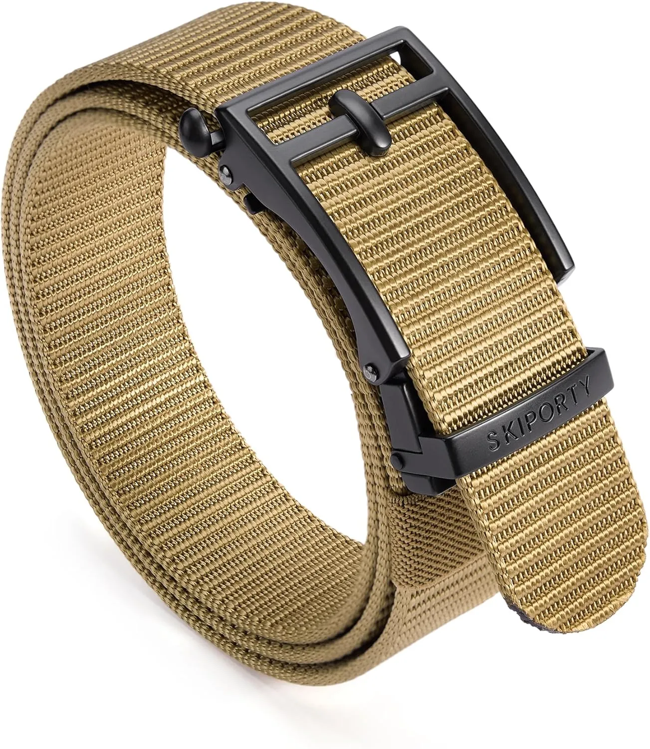 Men's Ratchet Tactical Belt, Nylon Web Work Belts with Automatic Slide Buckle,Durable Adjustable Golf Belts（Yellow,30" to 36" Waist Adjustable