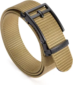 Men's Ratchet Tactical Belt, Nylon Web Work Belts with Automatic Slide Buckle,Durable Adjustable Golf Belts（Yellow,30" to 36" Waist Adjustable