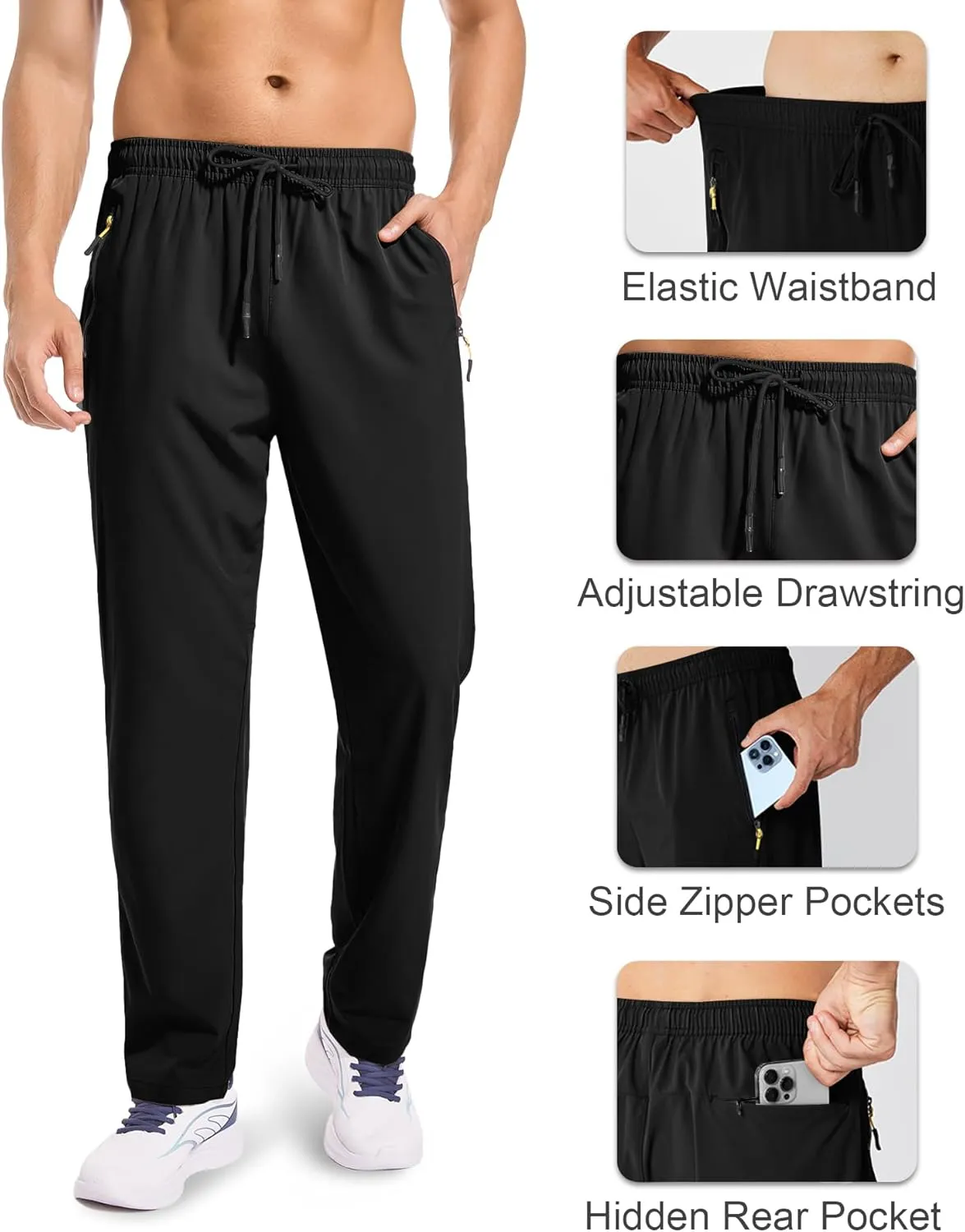 Men's Sweatpants Lightweight Workout Pants with Zipper Pockets Elastic Waist Athletic Pants for Men Exercise Jogging Hiking