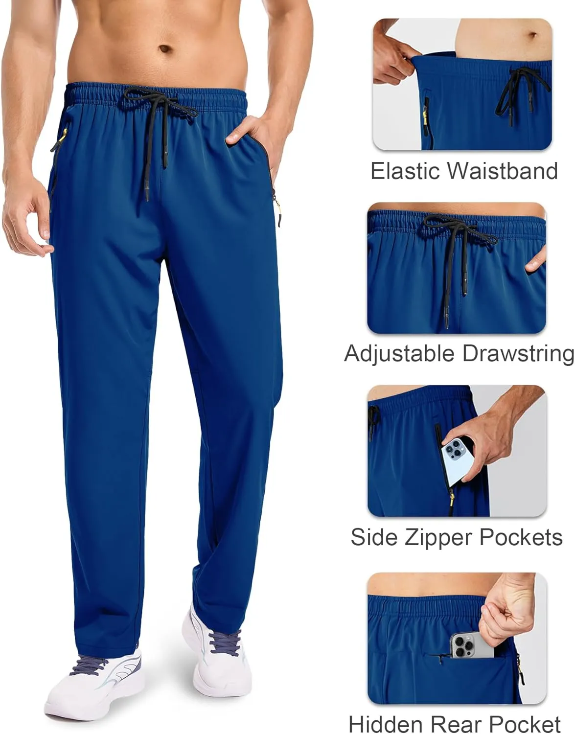 Men's Sweatpants Lightweight Workout Pants with Zipper Pockets Elastic Waist Athletic Pants for Men Exercise Jogging Hiking