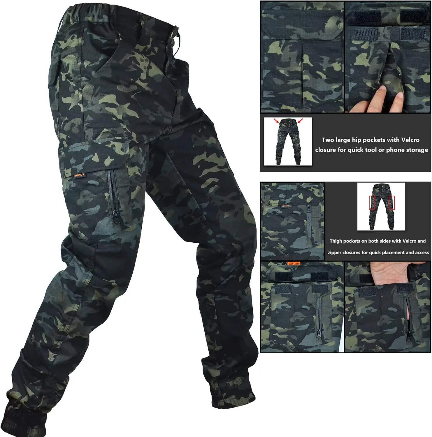 Men's Tactical Cargo Pants, Camouflage Outdoor Working Clothing with Pockets