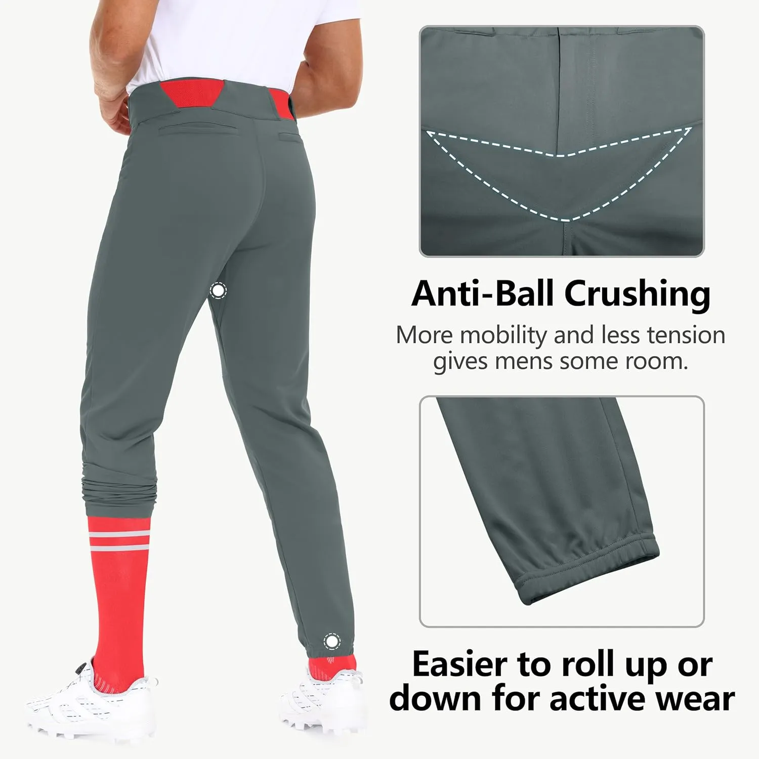 Men's Utility Baseball Pants - Tapered Jogger Fit Adult Training Tweeners Pants Dual-Layer Knees