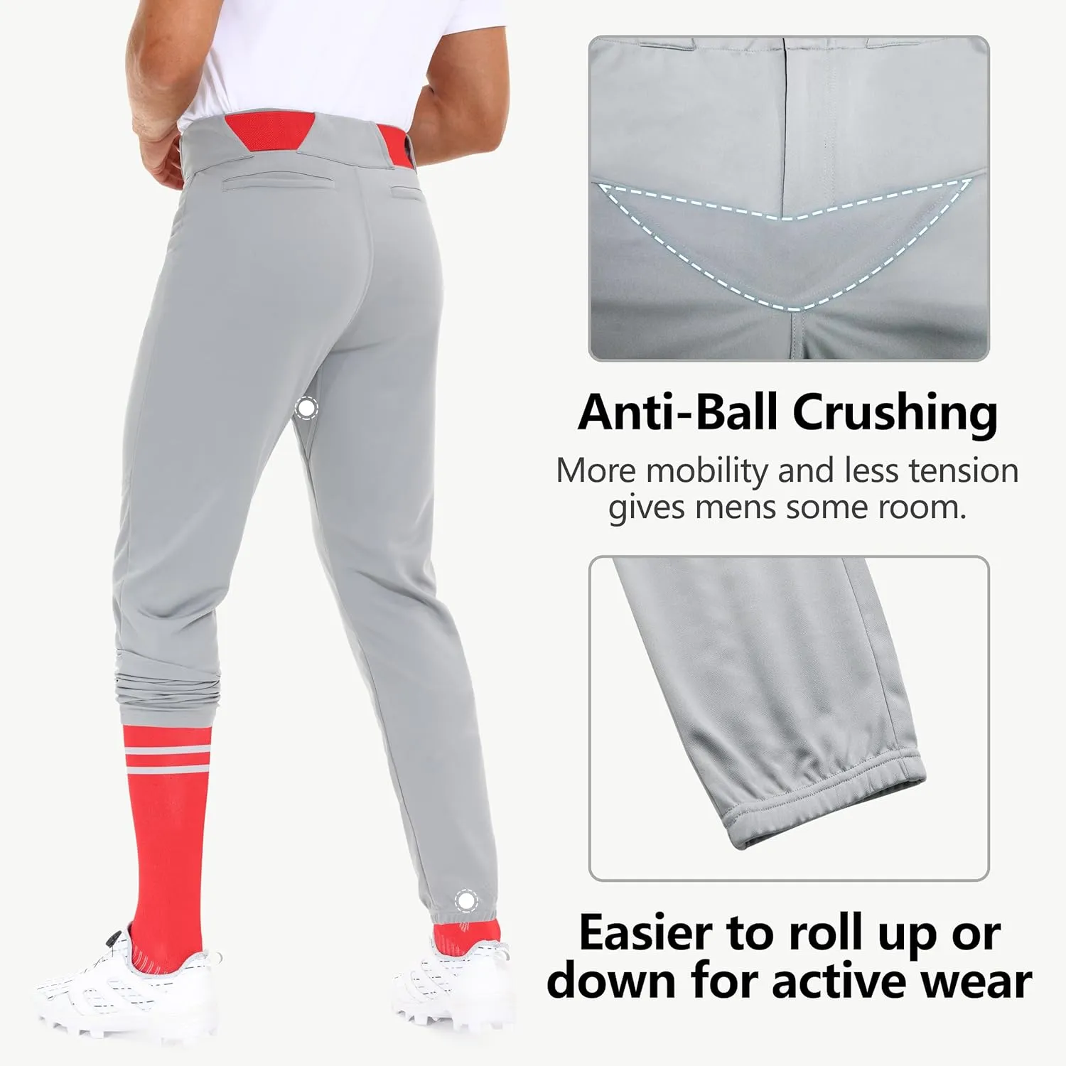 Men's Utility Baseball Pants - Tapered Jogger Fit Adult Training Tweeners Pants Dual-Layer Knees