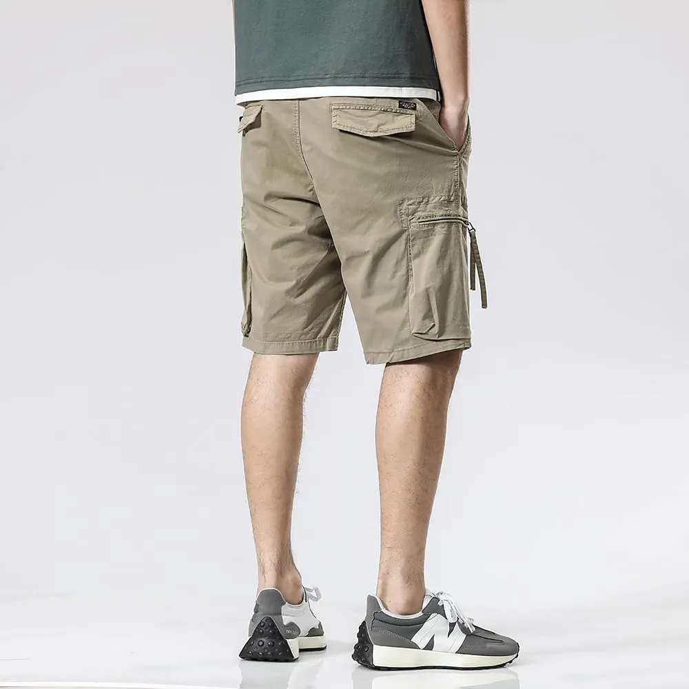Men's Zipper Pockets Cargo Shorts Summer Solid Breathable Cotton Work Shorts