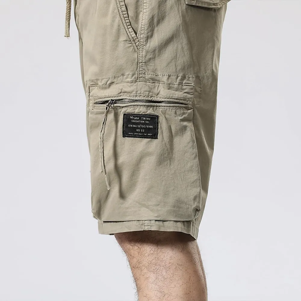 Men's Zipper Pockets Cargo Shorts Summer Solid Breathable Cotton Work Shorts