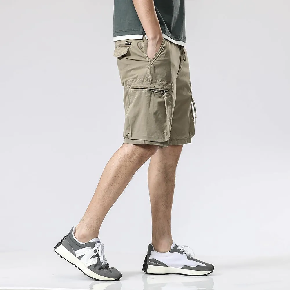 Men's Zipper Pockets Cargo Shorts Summer Solid Breathable Cotton Work Shorts