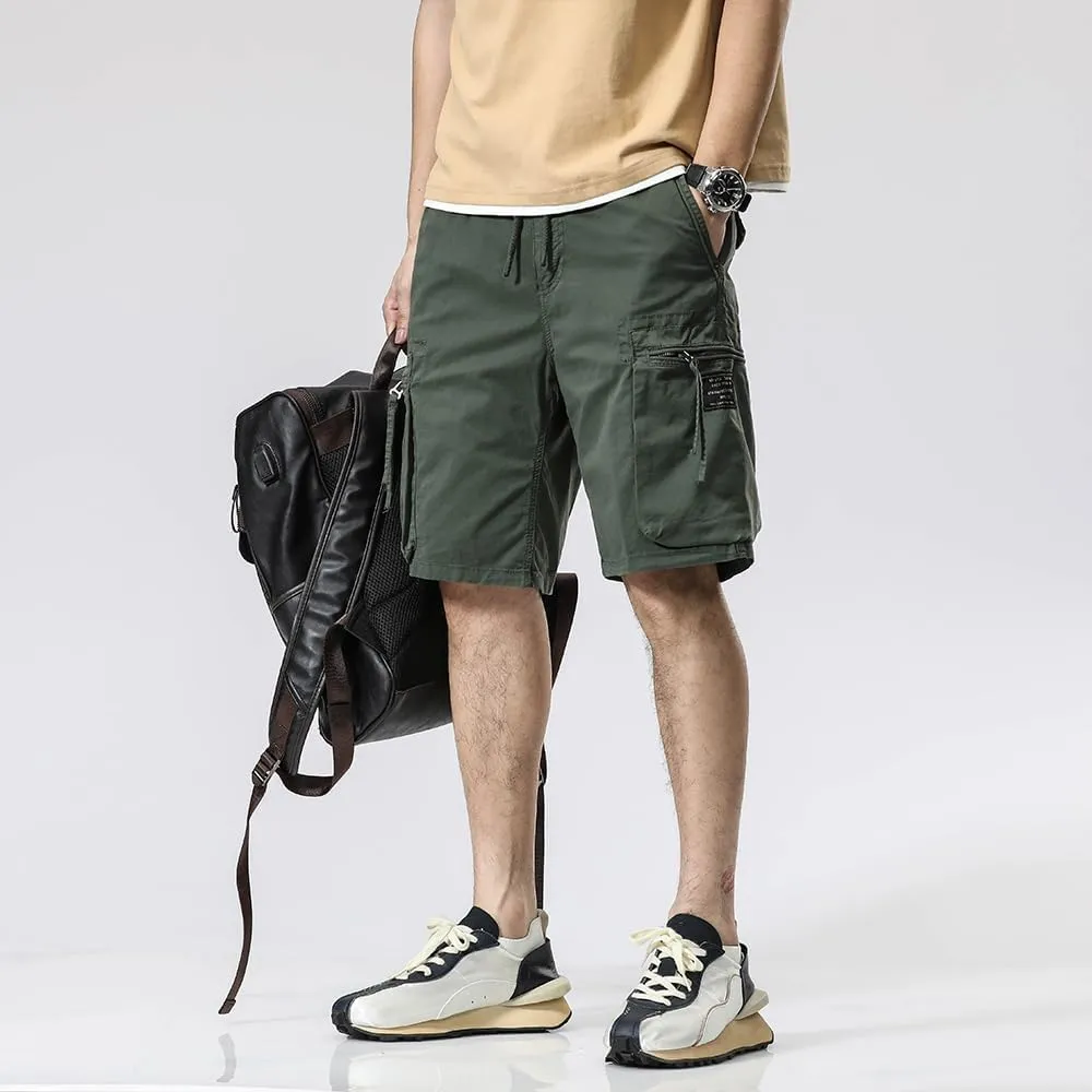 Men's Zipper Pockets Cargo Shorts Summer Solid Breathable Cotton Work Shorts