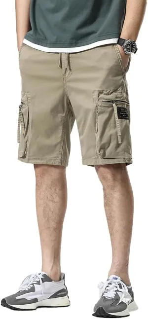 Men's Zipper Pockets Cargo Shorts Summer Solid Breathable Cotton Work Shorts