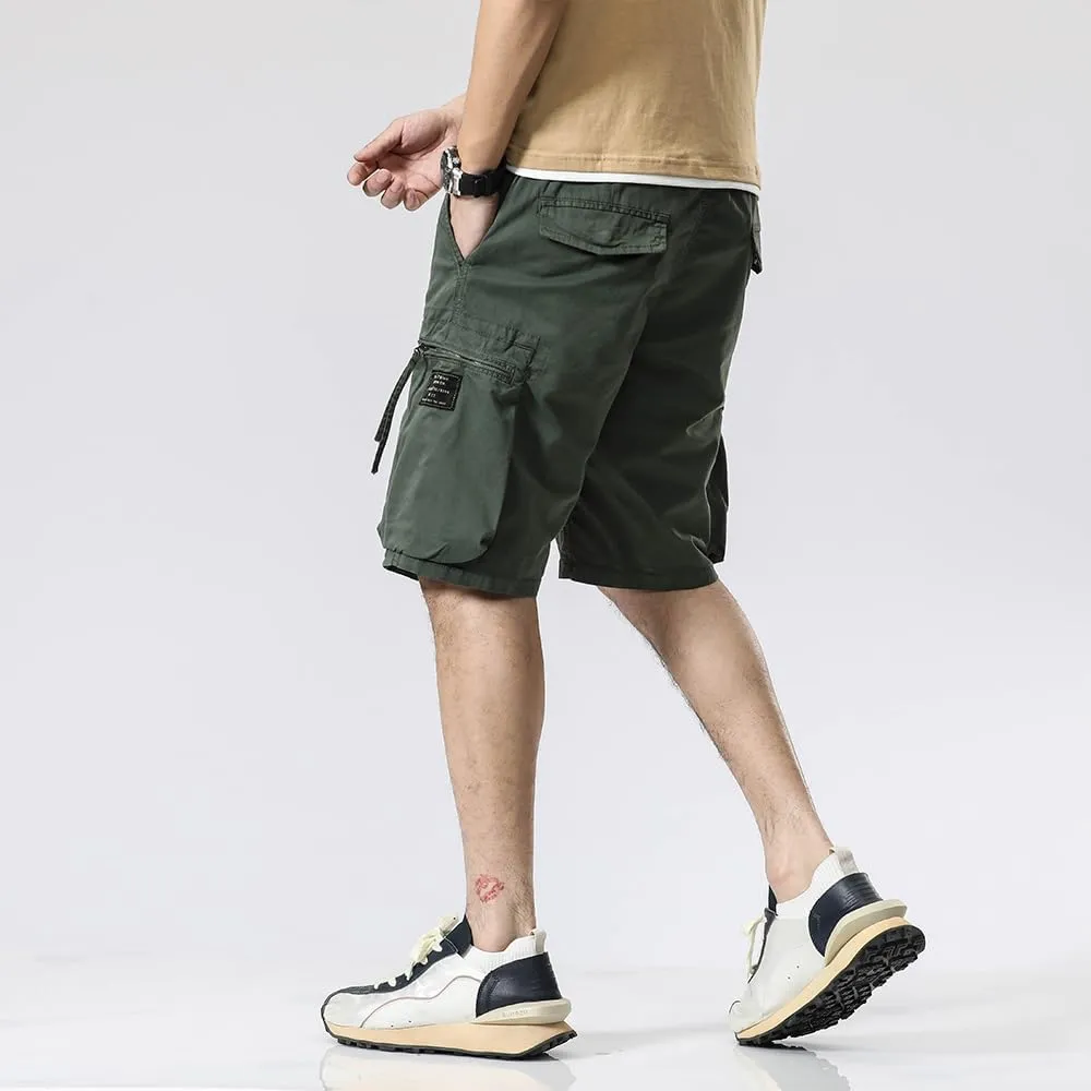 Men's Zipper Pockets Cargo Shorts Summer Solid Breathable Cotton Work Shorts