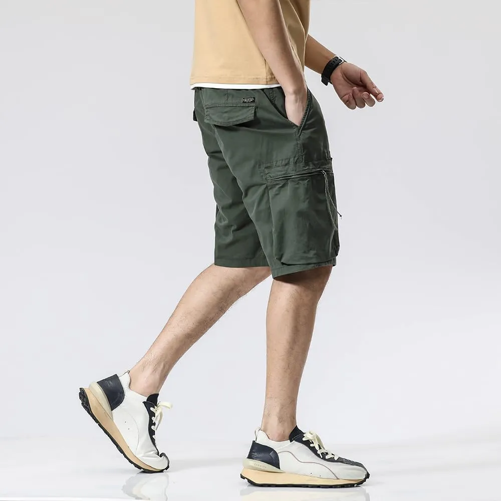 Men's Zipper Pockets Cargo Shorts Summer Solid Breathable Cotton Work Shorts