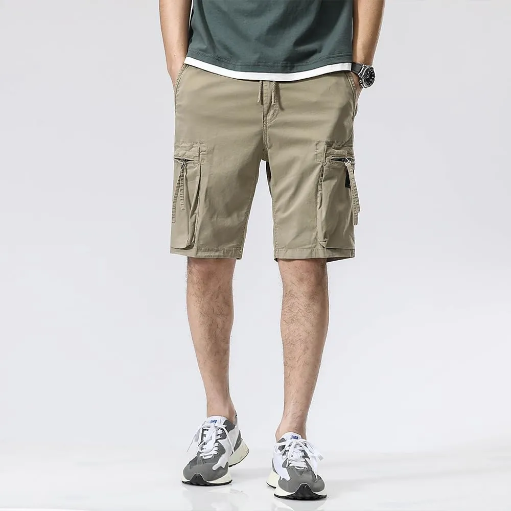 Men's Zipper Pockets Cargo Shorts Summer Solid Breathable Cotton Work Shorts