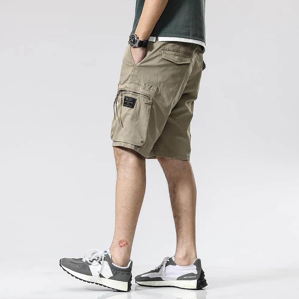 Men's Zipper Pockets Cargo Shorts Summer Solid Breathable Cotton Work Shorts