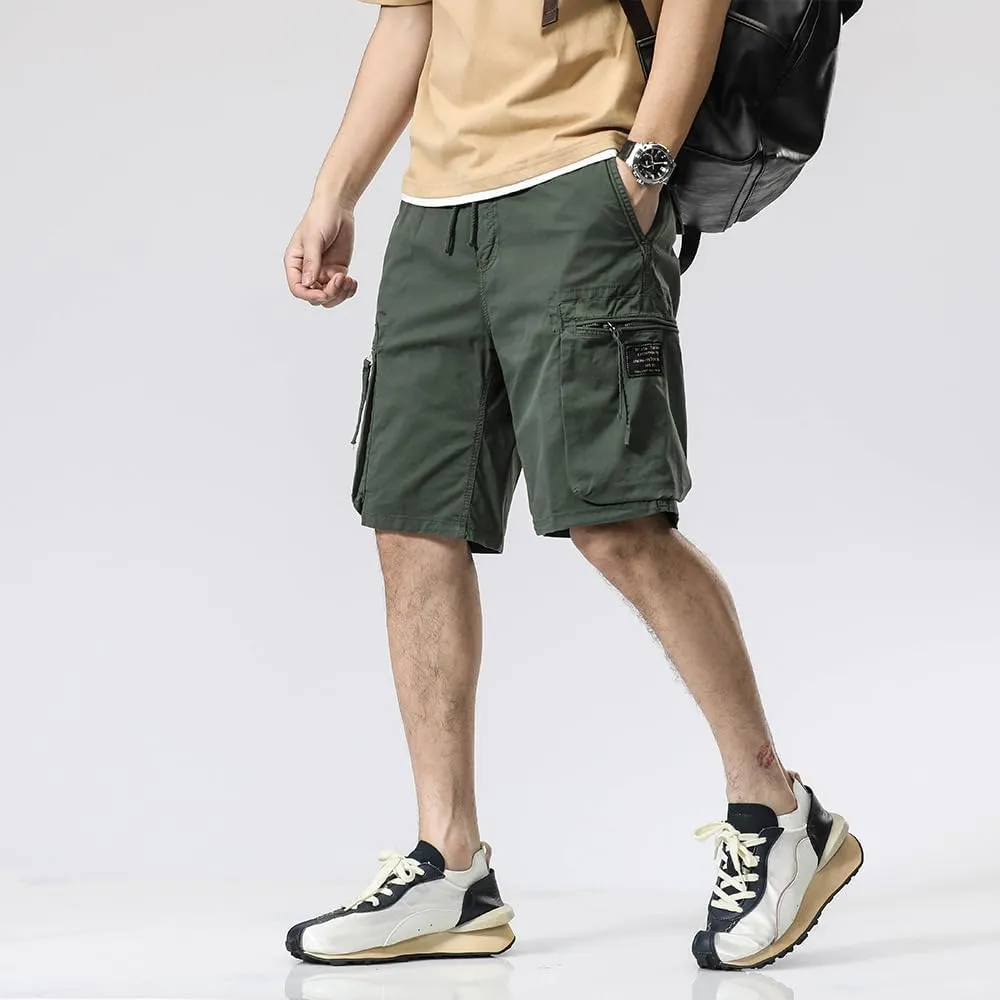 Men's Zipper Pockets Cargo Shorts Summer Solid Breathable Cotton Work Shorts