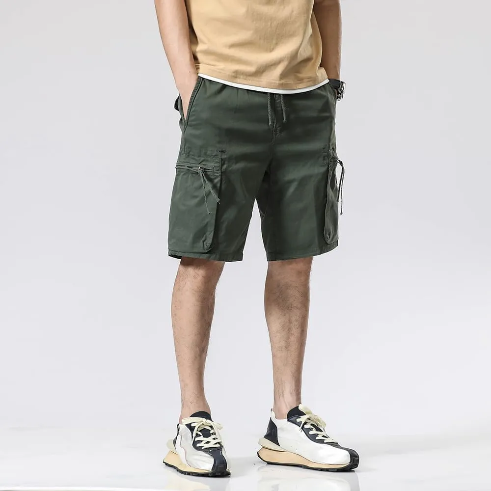 Men's Zipper Pockets Cargo Shorts Summer Solid Breathable Cotton Work Shorts