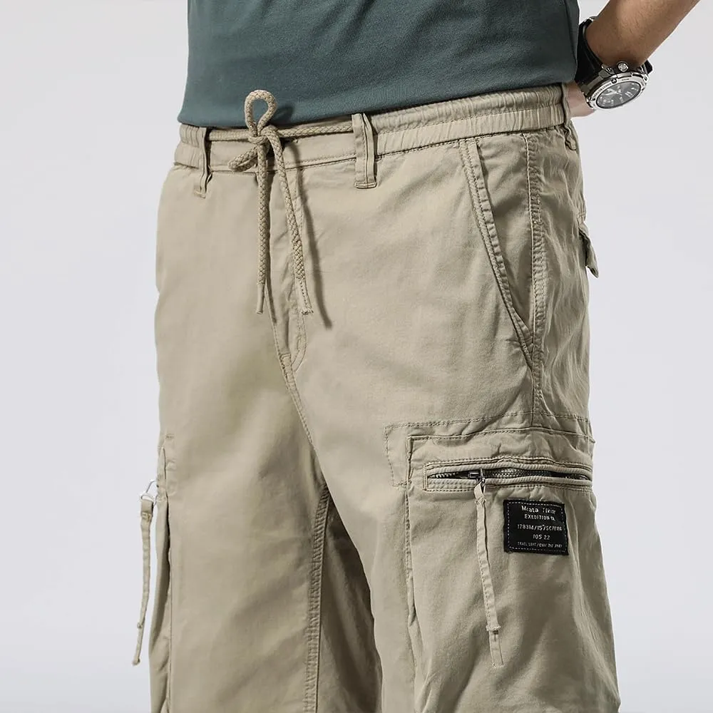 Men's Zipper Pockets Cargo Shorts Summer Solid Breathable Cotton Work Shorts