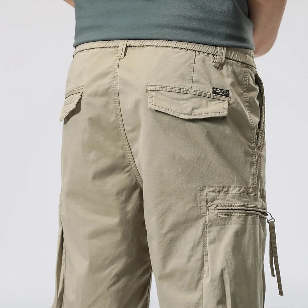 Men's Zipper Pockets Cargo Shorts Summer Solid Breathable Cotton Work Shorts